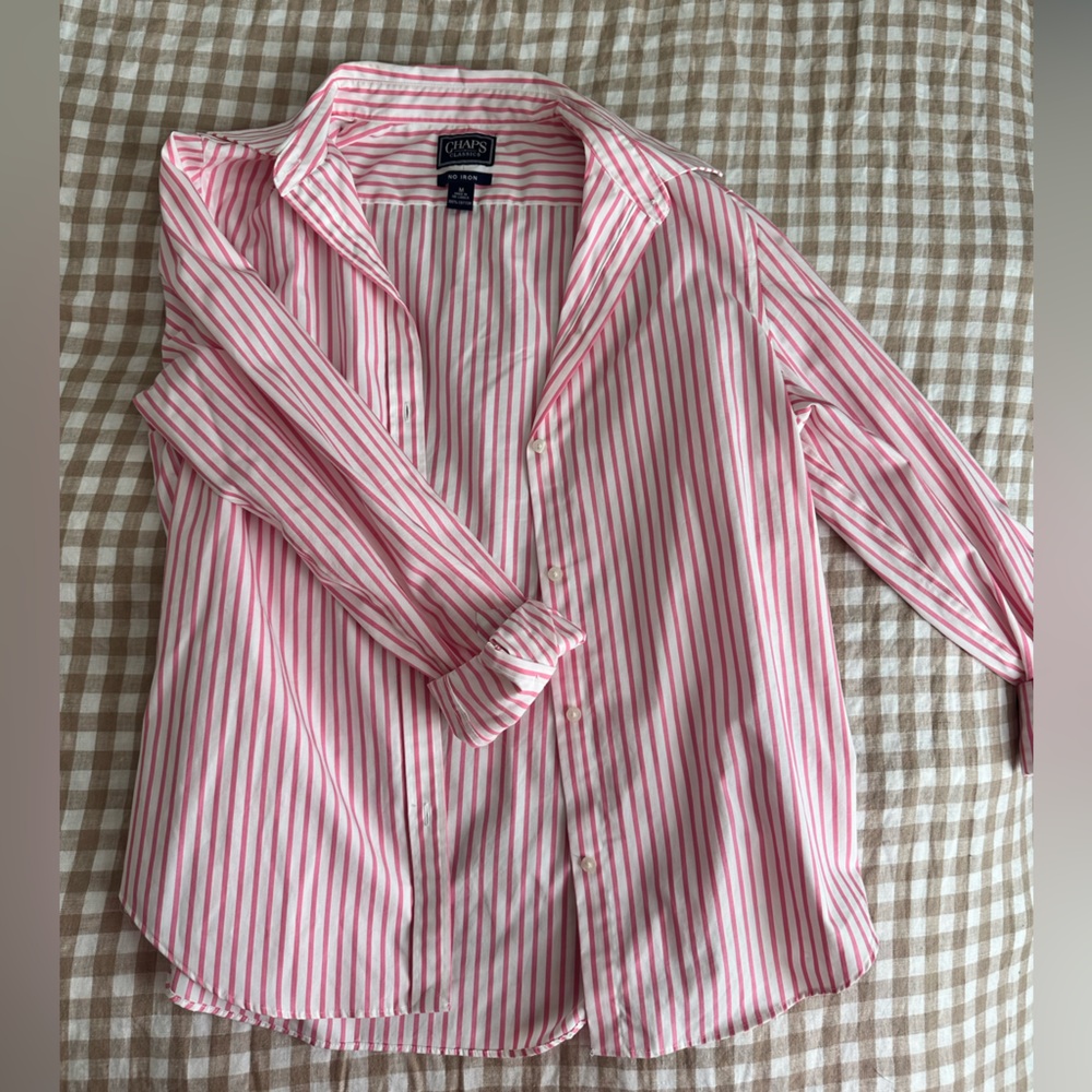 Chaps Pink and White Striped Button Down Shirt
